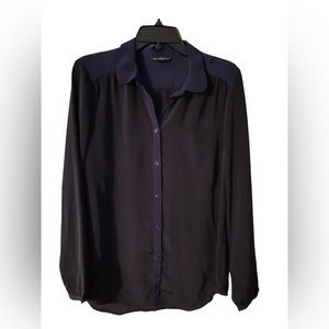 American Eagle button up blouse satin type material navy blue size large